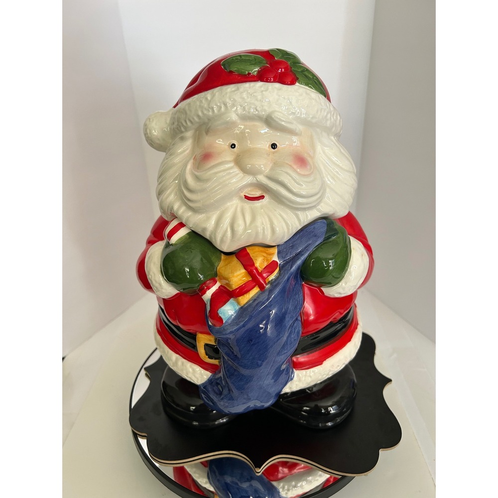 Cookie Jar Christmas Red Santa Claus Ceramic Toy Sack Collectible Holiday Decor